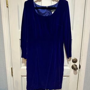 90s Cocktail Dress Purple Deep Blue Velvet Long Sleeve Cocktail Dress Size 14